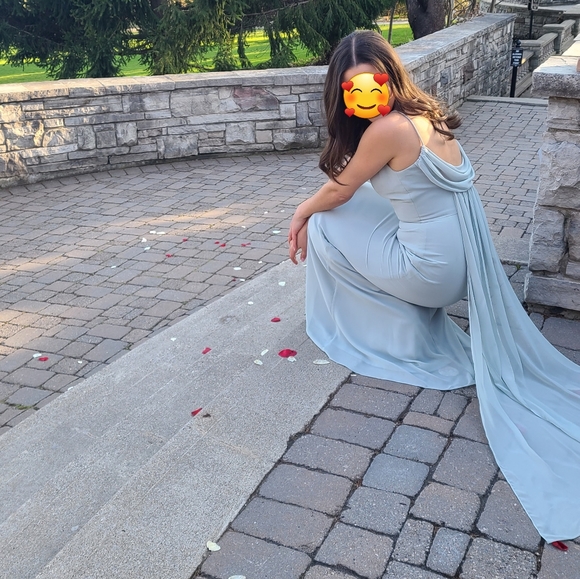 Wedding Season! 🤍 Dessy Collection After Six Cowl Back Chiffon Dress - Picture 1 of 9